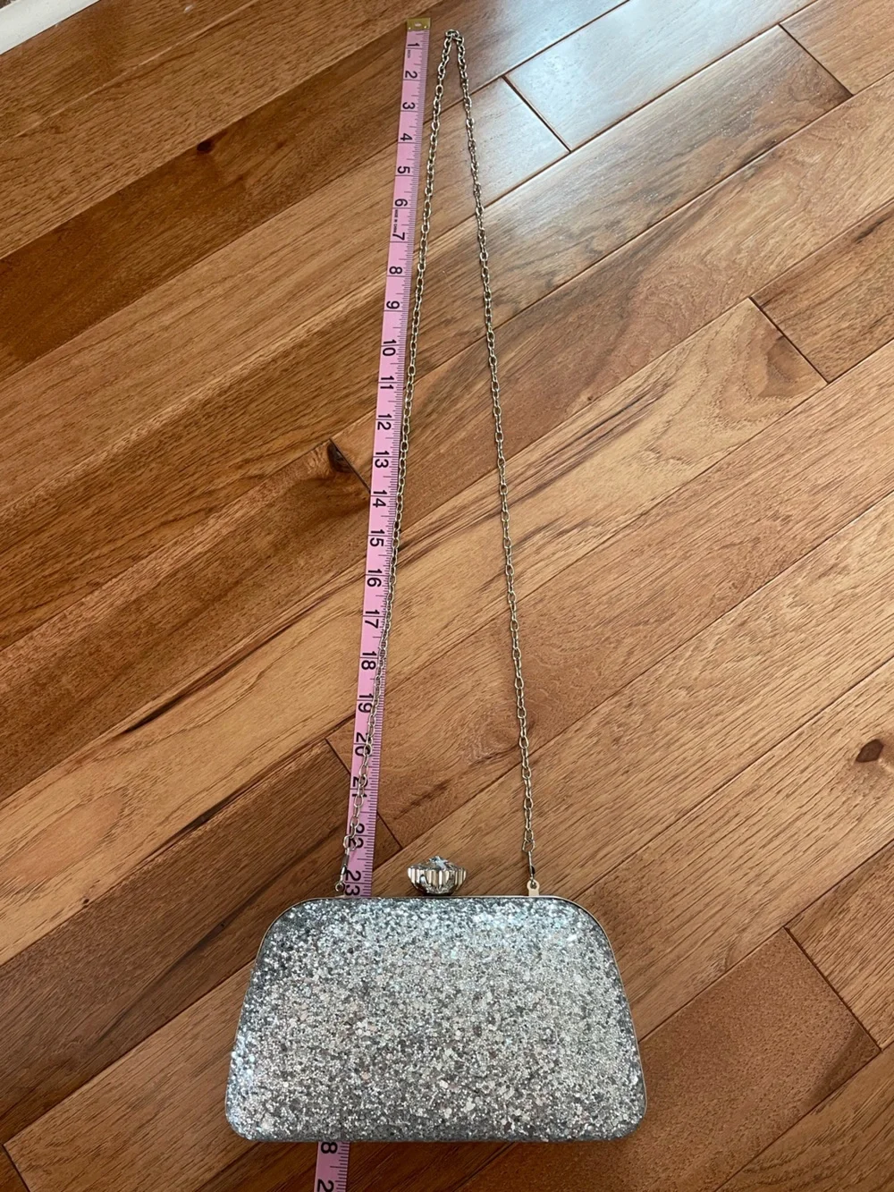 Silver Glitter Rhinestone Crystal Clutch Evening Bag Chain Strap